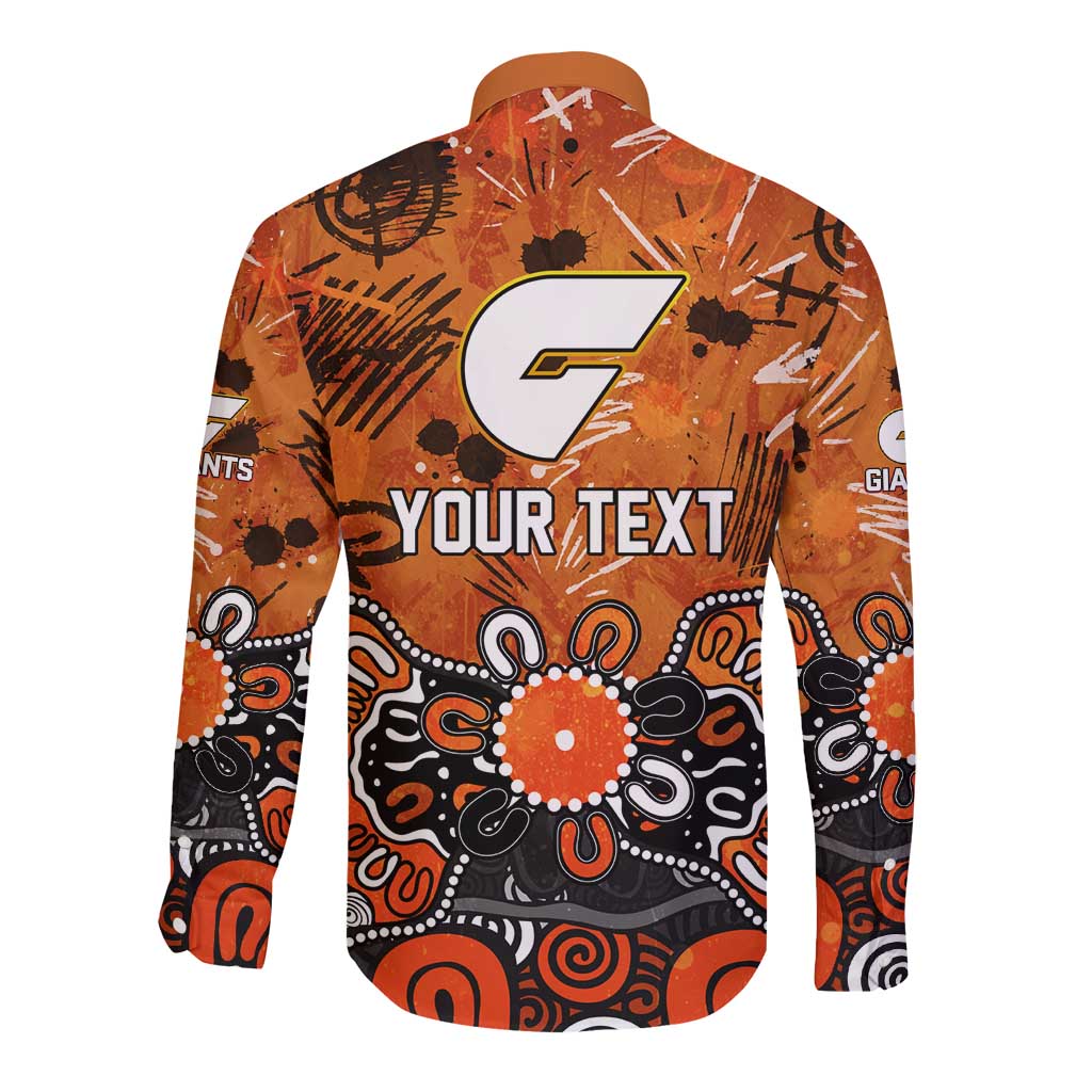 Personalized Greater Western Sydney Giants Long Sleeve Button Shirt Aboriginal Dot Painting Graffiti Style