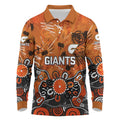 Personalized Greater Western Sydney Giants Long Sleeve Polo Shirt Aboriginal Dot Painting Graffiti Style