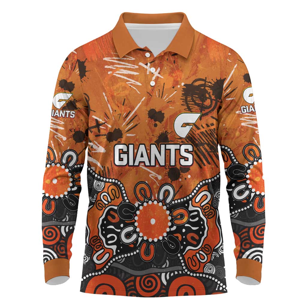 Personalized Greater Western Sydney Giants Long Sleeve Polo Shirt Aboriginal Dot Painting Graffiti Style