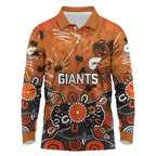 Personalized Greater Western Sydney Giants Long Sleeve Polo Shirt Aboriginal Dot Painting Graffiti Style