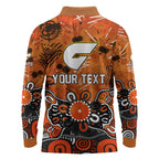 Personalized Greater Western Sydney Giants Long Sleeve Polo Shirt Aboriginal Dot Painting Graffiti Style
