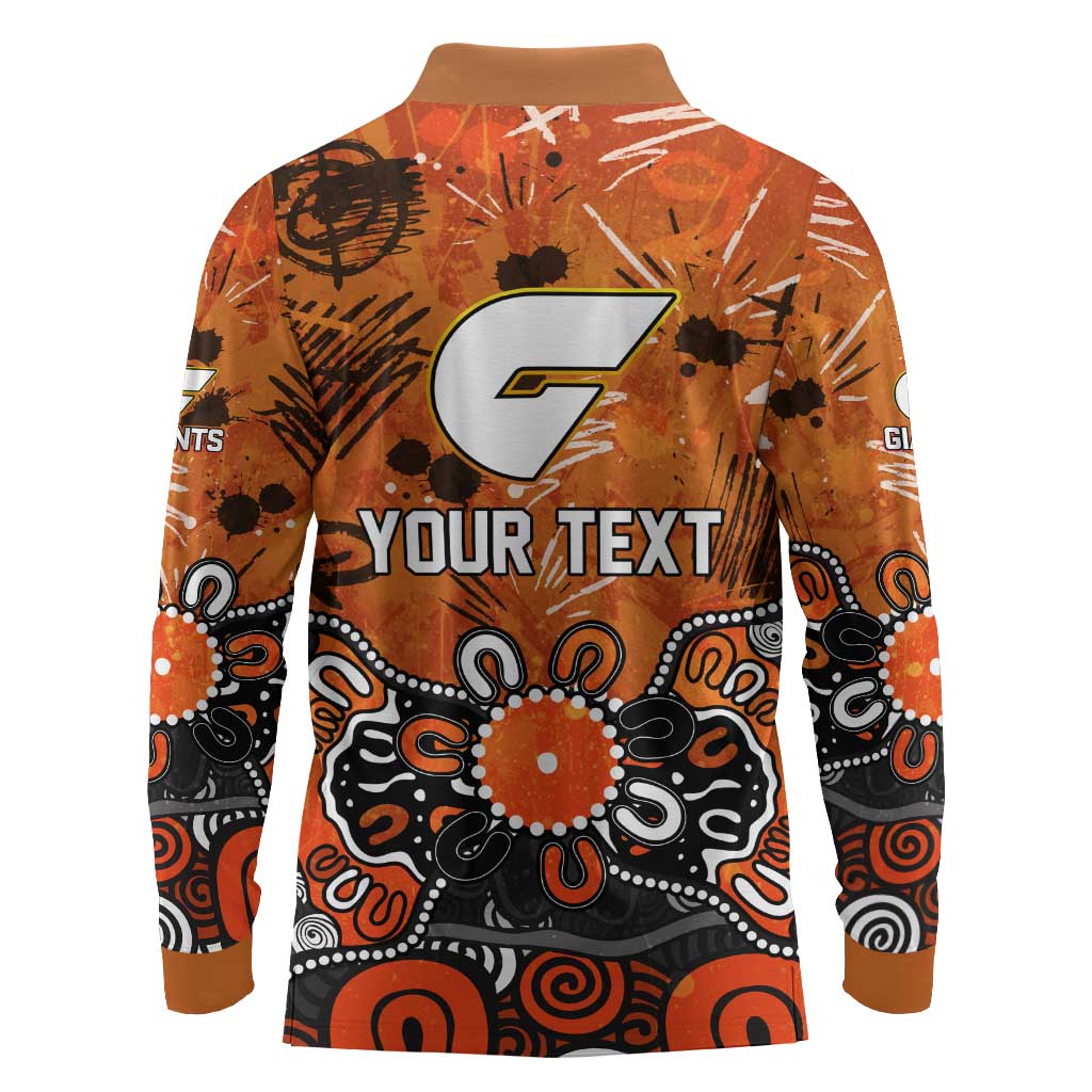 Personalized Greater Western Sydney Giants Long Sleeve Polo Shirt Aboriginal Dot Painting Graffiti Style
