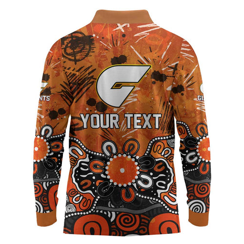 Personalized Greater Western Sydney Giants Long Sleeve Polo Shirt Aboriginal Dot Painting Graffiti Style