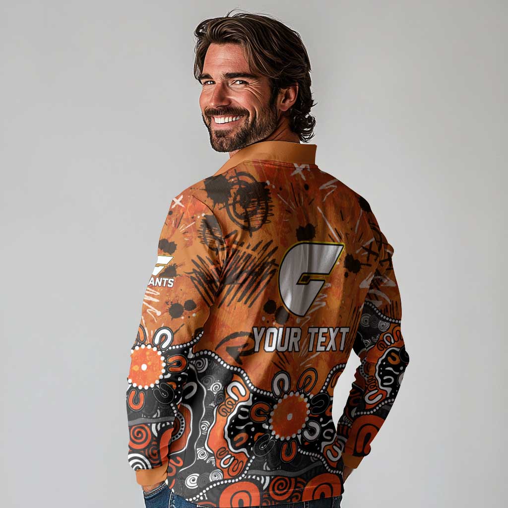 Personalized Greater Western Sydney Giants Long Sleeve Polo Shirt Aboriginal Dot Painting Graffiti Style