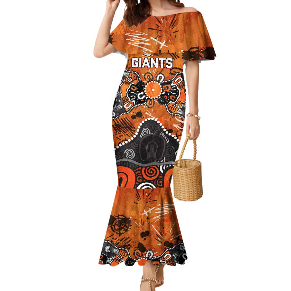 Personalized Greater Western Sydney Giants Mermaid Dress Aboriginal Dot Painting Graffiti Style