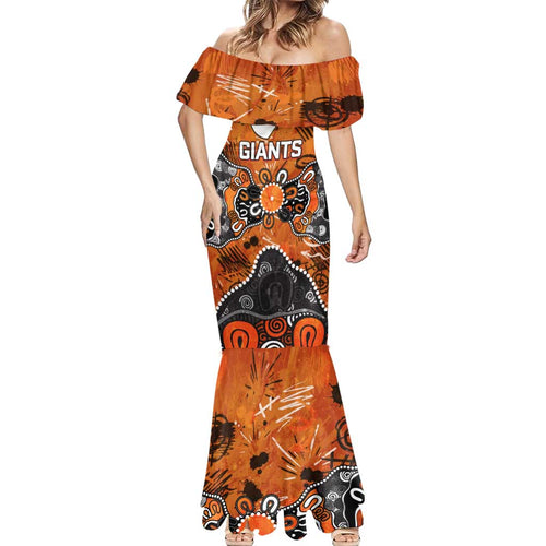 Personalized Greater Western Sydney Giants Mermaid Dress Aboriginal Dot Painting Graffiti Style