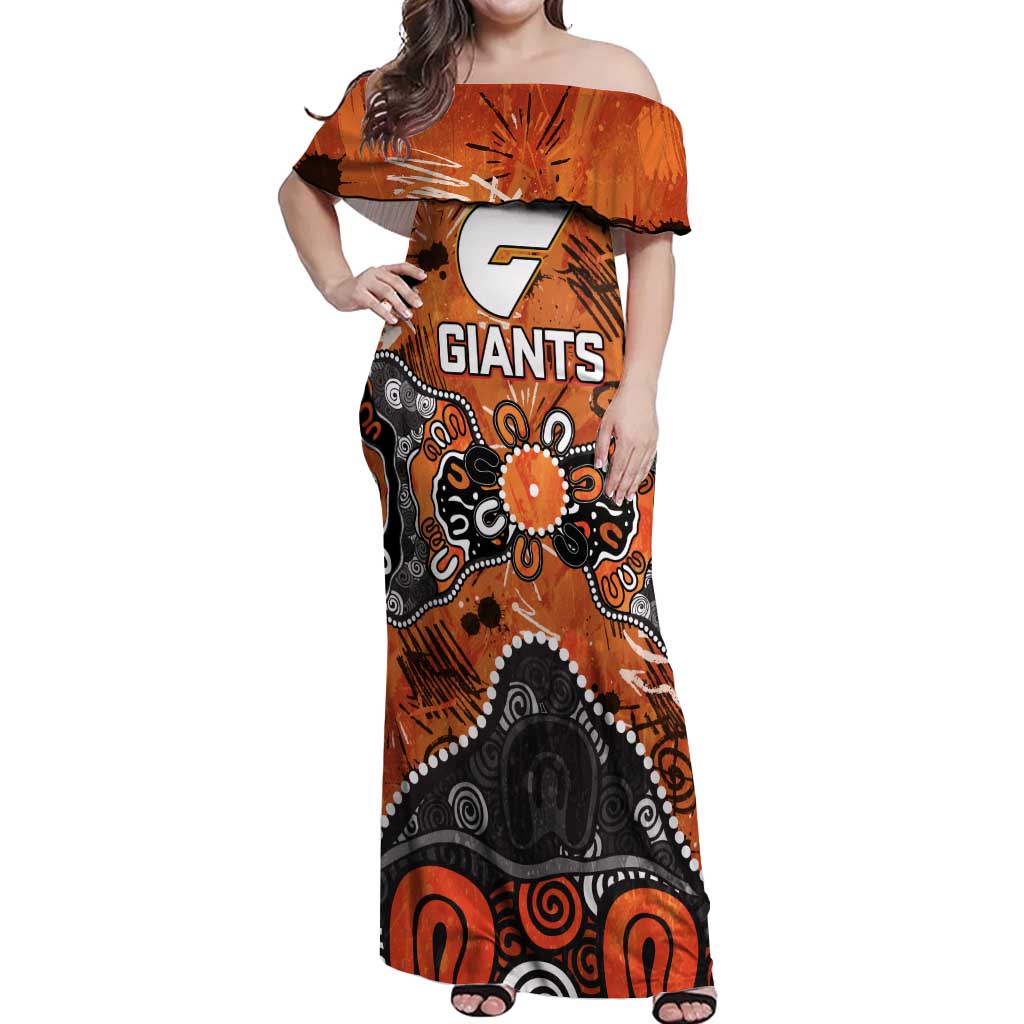Personalized Greater Western Sydney Giants Off Shoulder Maxi Dress Aboriginal Dot Painting Graffiti Style