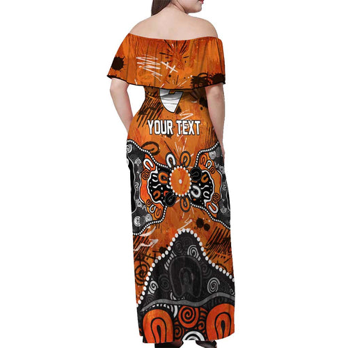 Personalized Greater Western Sydney Giants Off Shoulder Maxi Dress Aboriginal Dot Painting Graffiti Style