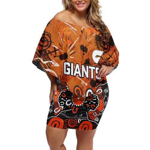 Personalized Greater Western Sydney Giants Off Shoulder Short Dress Aboriginal Dot Painting Graffiti Style