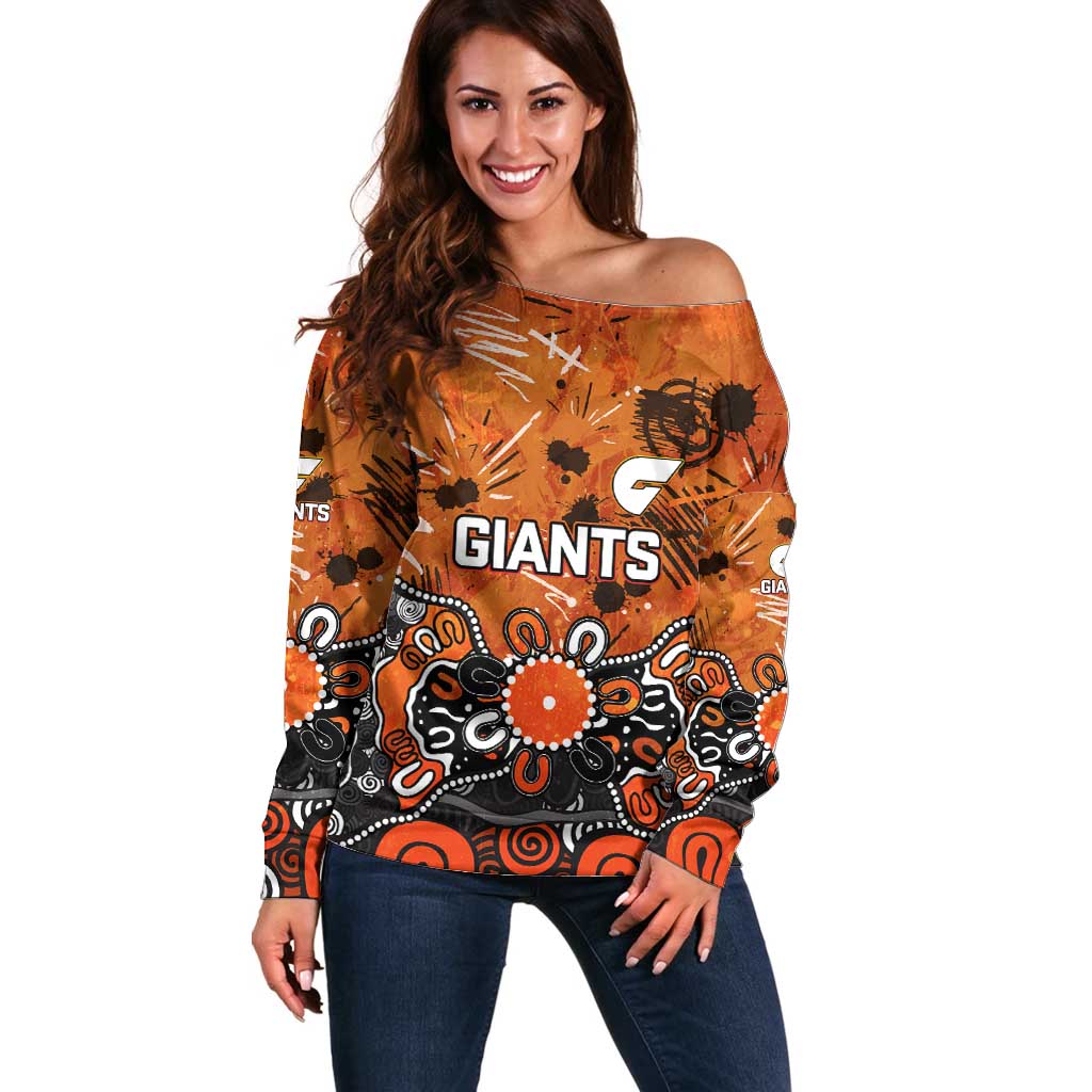 Personalized Greater Western Sydney Giants Off Shoulder Sweater Aboriginal Dot Painting Graffiti Style