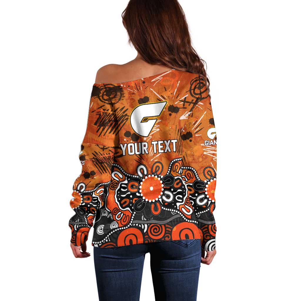 Personalized Greater Western Sydney Giants Off Shoulder Sweater Aboriginal Dot Painting Graffiti Style