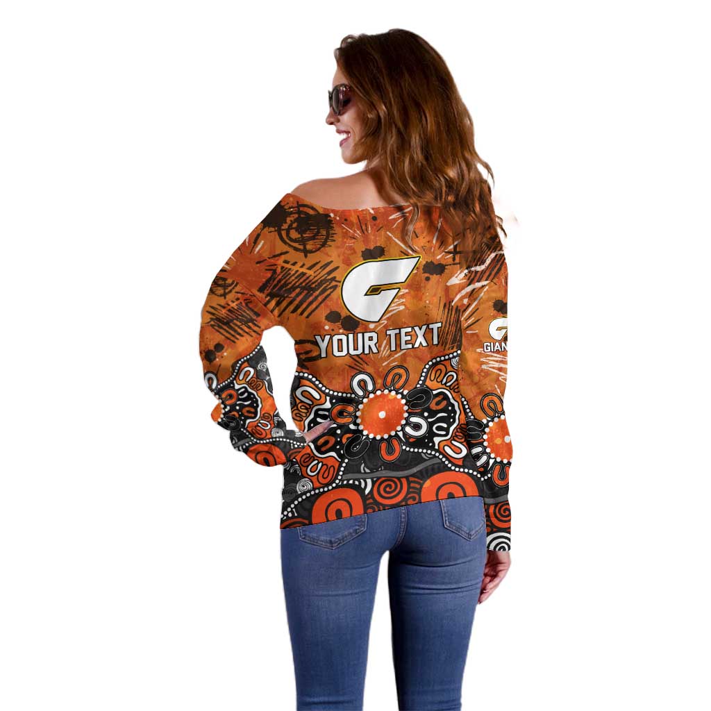 Personalized Greater Western Sydney Giants Off Shoulder Sweater Aboriginal Dot Painting Graffiti Style