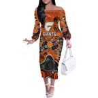 Personalized Greater Western Sydney Giants Off The Shoulder Long Sleeve Dress Aboriginal Dot Painting Graffiti Style