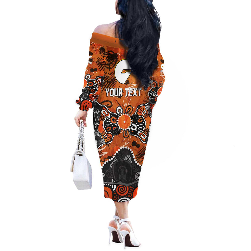 Personalized Greater Western Sydney Giants Off The Shoulder Long Sleeve Dress Aboriginal Dot Painting Graffiti Style
