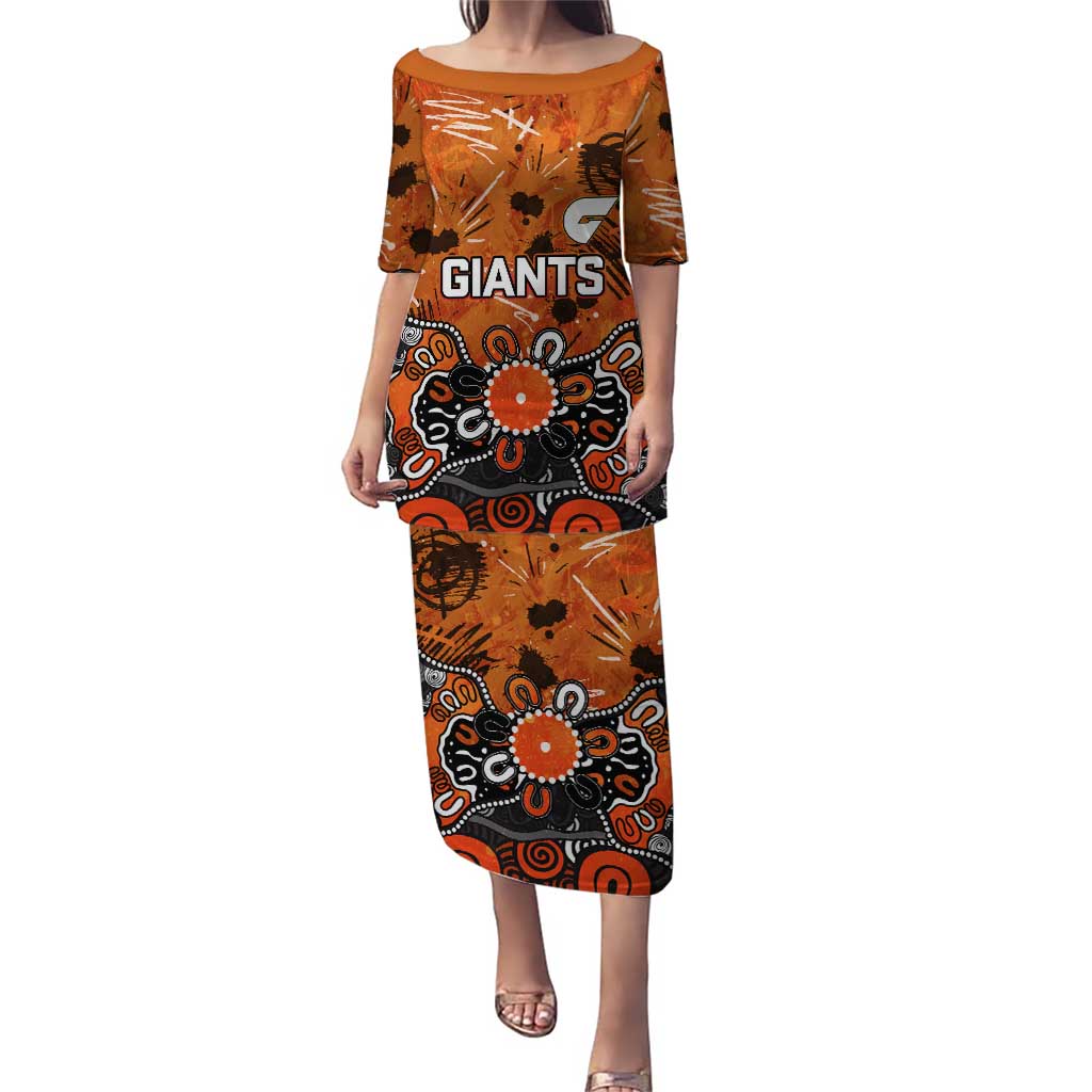 Personalized Greater Western Sydney Giants Puletasi Aboriginal Dot Painting Graffiti Style