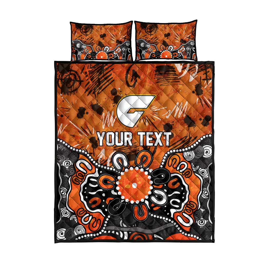 Personalized Greater Western Sydney Giants Quilt Bed Set Aboriginal Dot Painting Graffiti Style