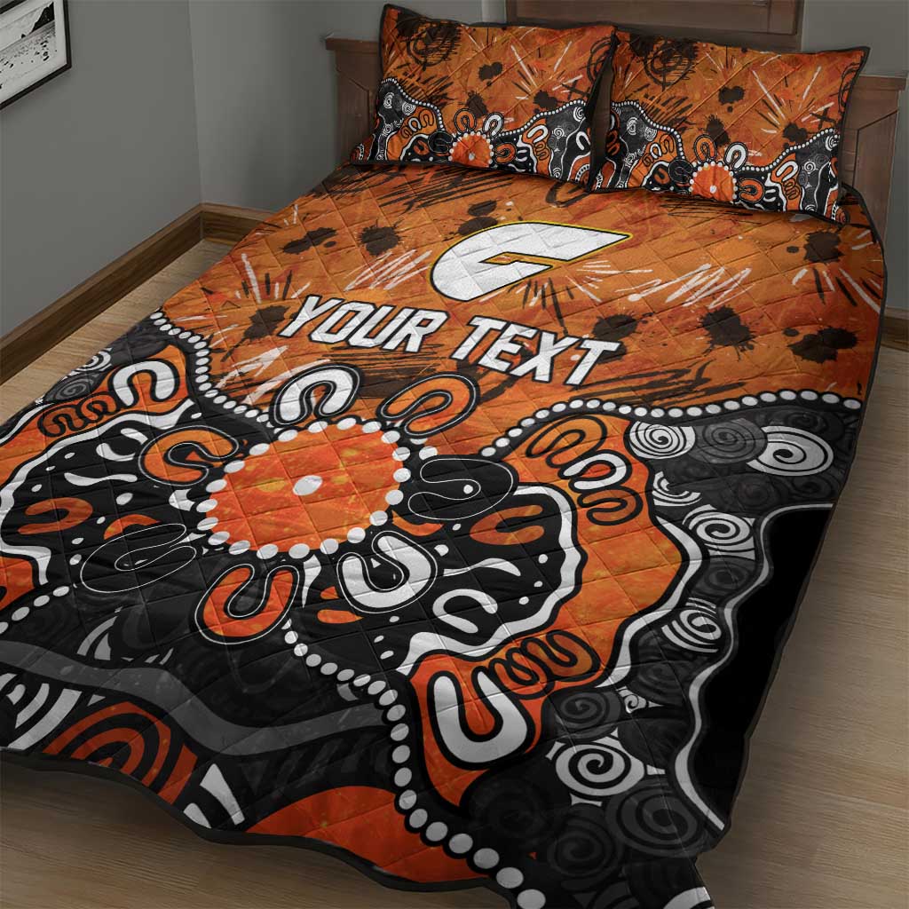 Personalized Greater Western Sydney Giants Quilt Bed Set Aboriginal Dot Painting Graffiti Style