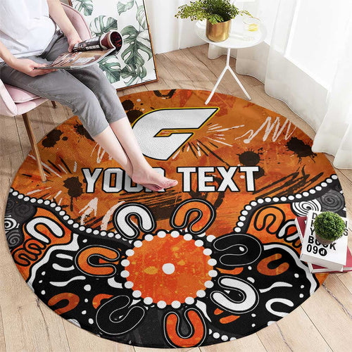 Personalized Greater Western Sydney Giants Round Carpet Aboriginal Dot Painting Graffiti Style