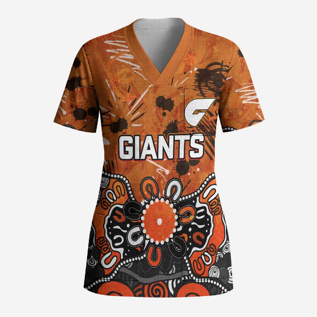 Personalized Greater Western Sydney Giants Scrub Top Aboriginal Dot Painting Graffiti Style