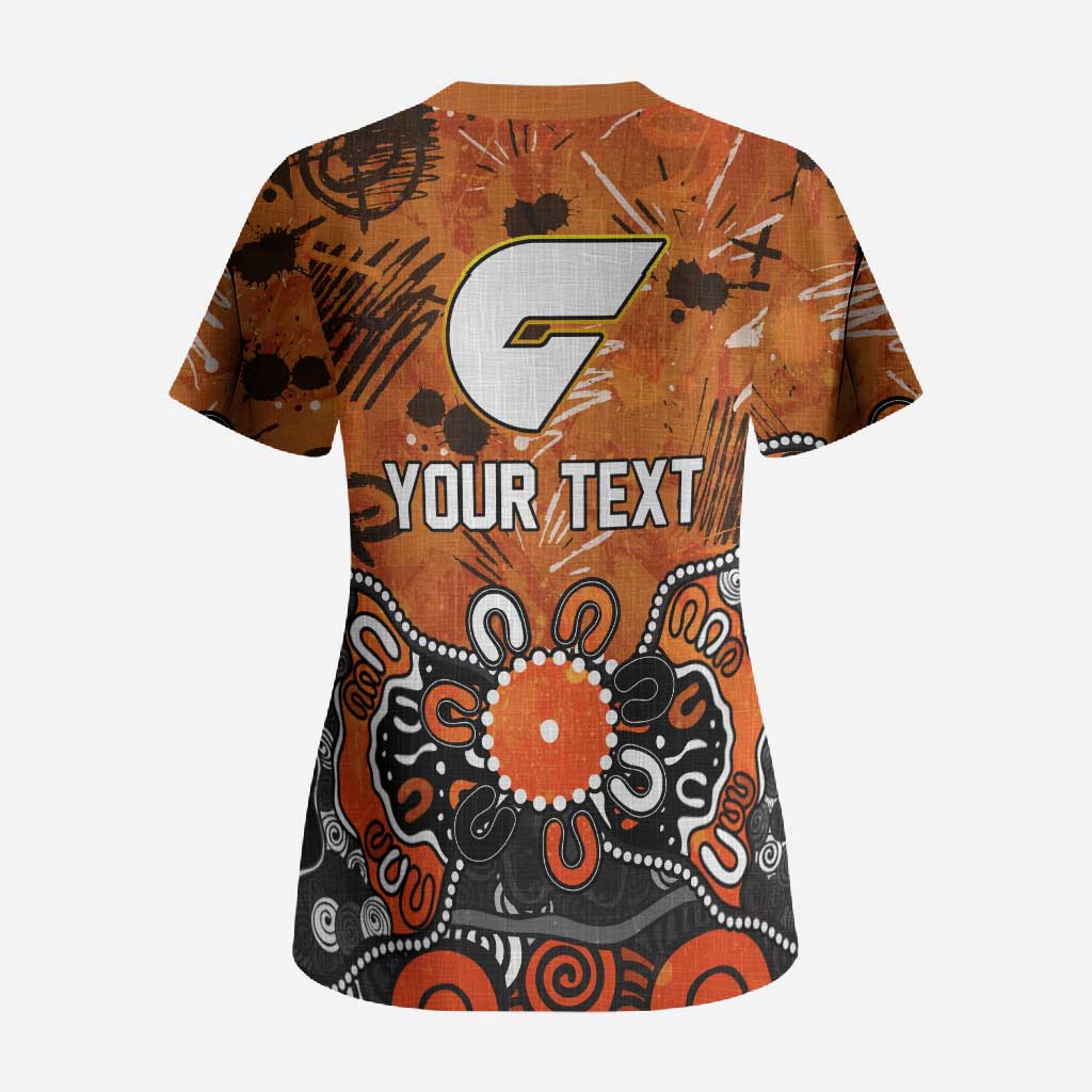 Personalized Greater Western Sydney Giants Scrub Top Aboriginal Dot Painting Graffiti Style