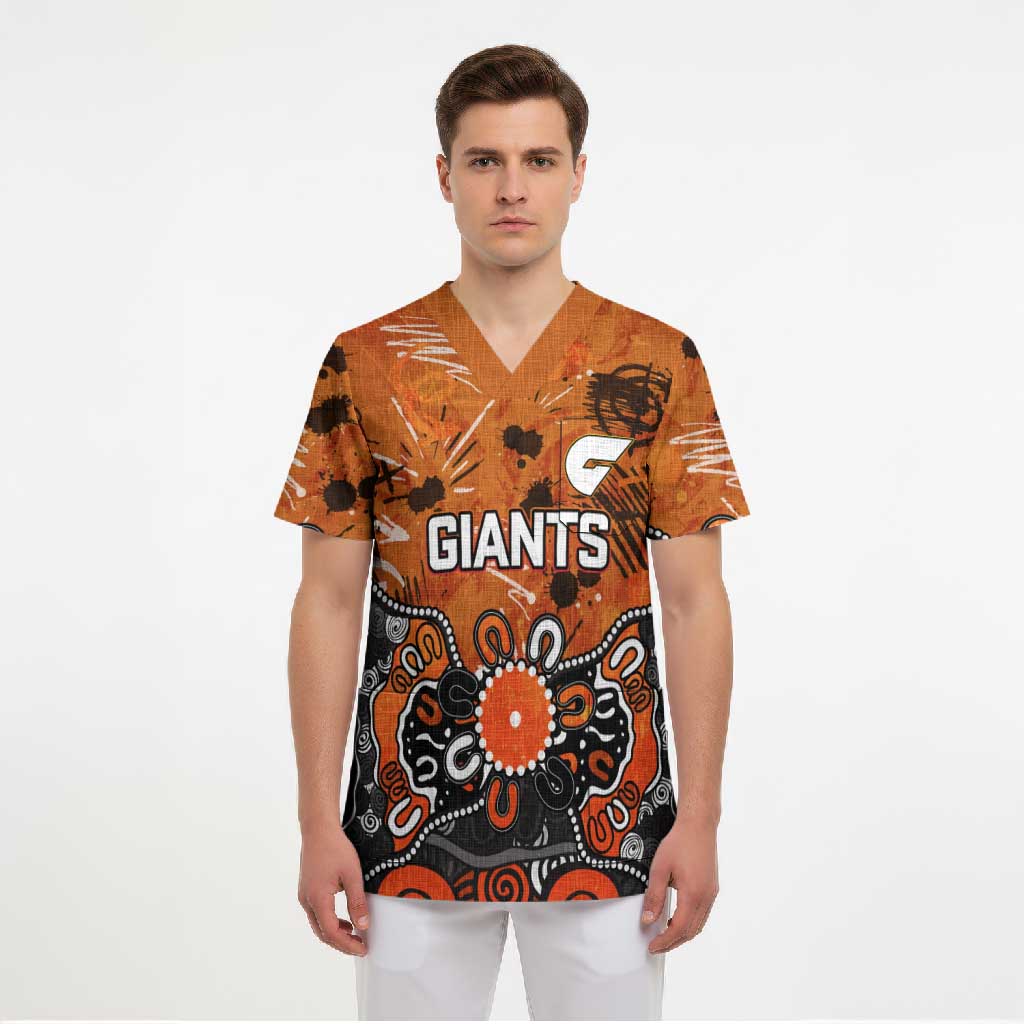 Personalized Greater Western Sydney Giants Scrub Top Aboriginal Dot Painting Graffiti Style