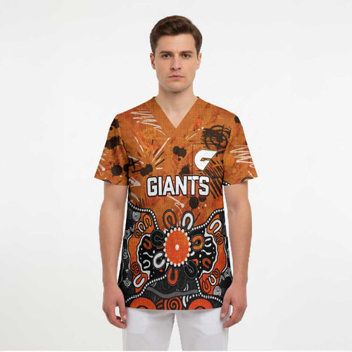 Personalized Greater Western Sydney Giants Scrub Top Aboriginal Dot Painting Graffiti Style