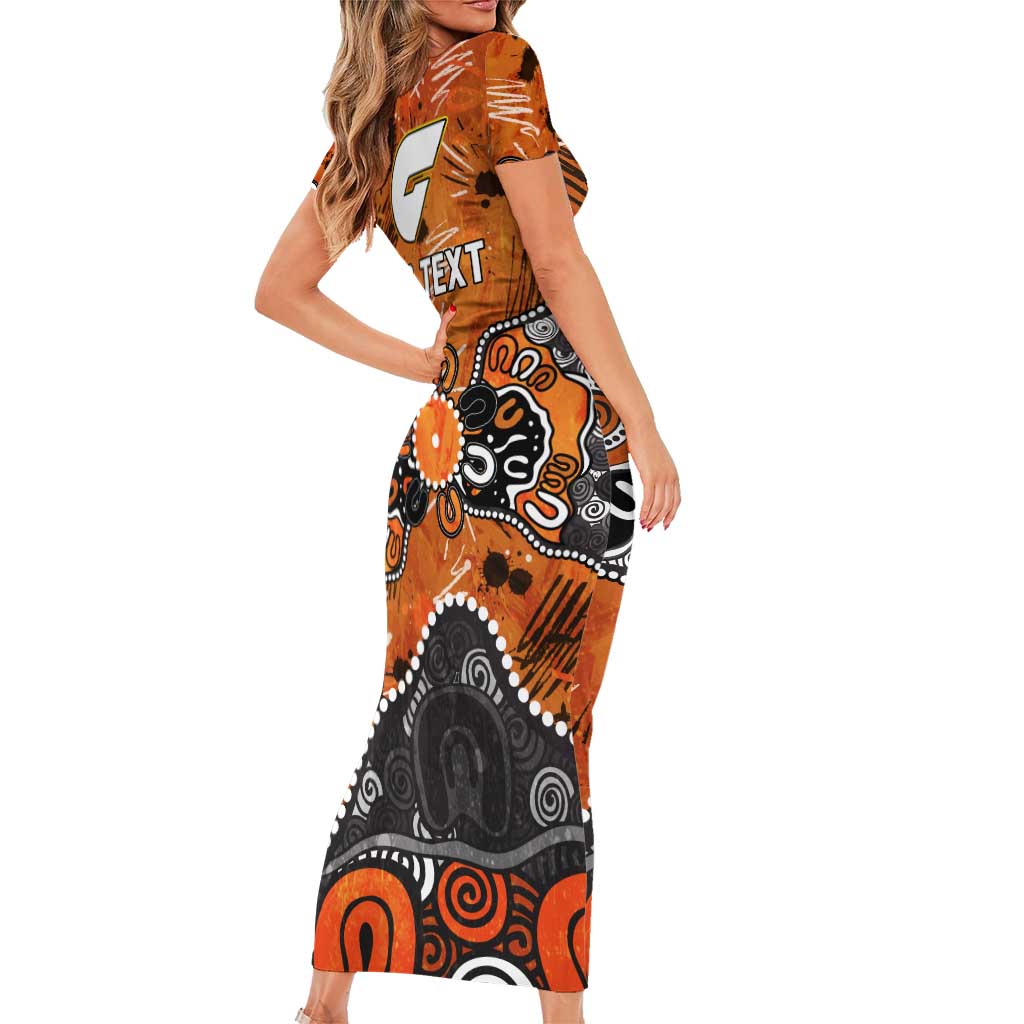 Personalized Greater Western Sydney Giants Short Sleeve Bodycon Dress Aboriginal Dot Painting Graffiti Style