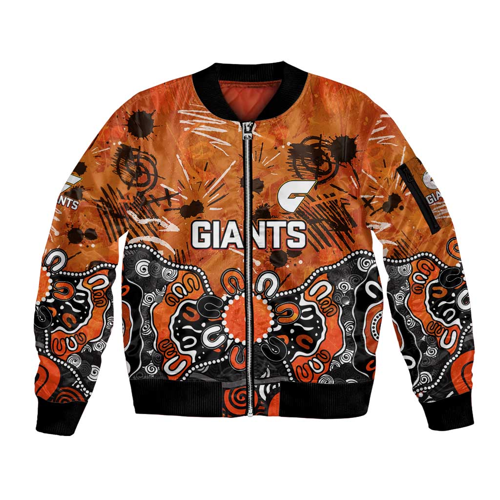 Personalized Greater Western Sydney Giants Sleeve Zip Bomber Jacket Aboriginal Dot Painting Graffiti Style