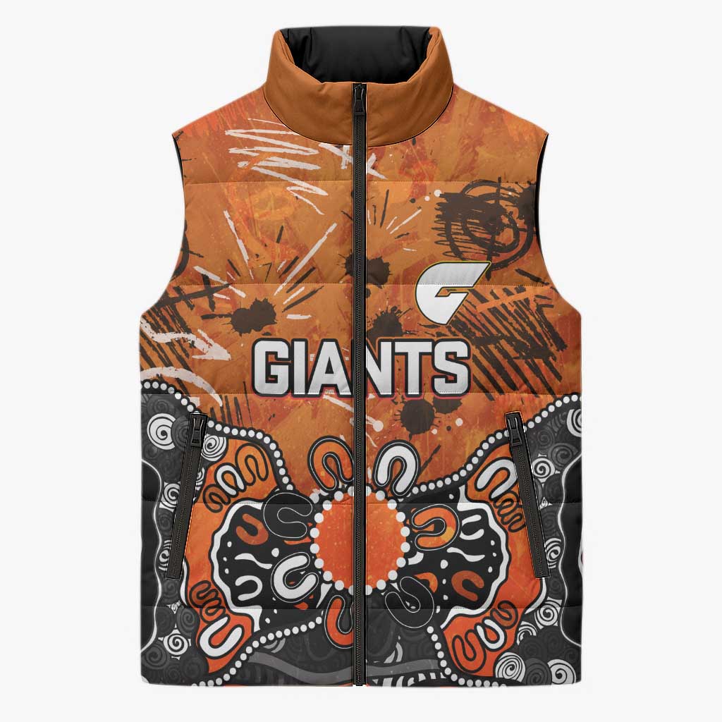 Personalized Greater Western Sydney Giants Sleeveless Puffer Jacket Aboriginal Dot Painting Graffiti Style
