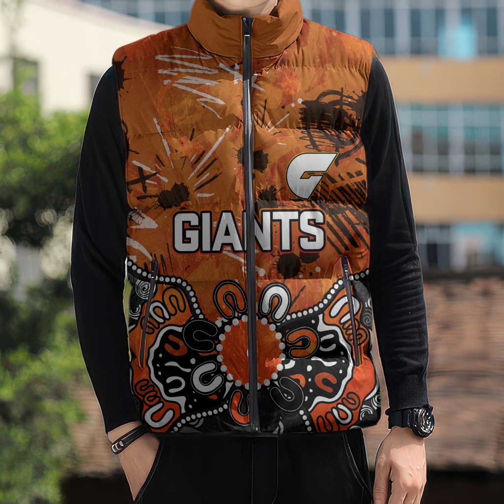 Personalized Greater Western Sydney Giants Sleeveless Puffer Jacket Aboriginal Dot Painting Graffiti Style
