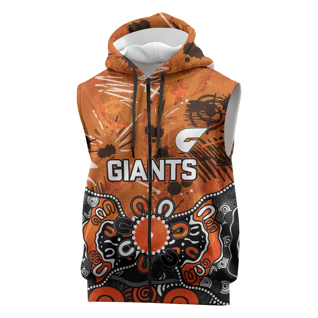 Personalized Greater Western Sydney Giants Sleeveless Zip Hoodie Aboriginal Dot Painting Graffiti Style