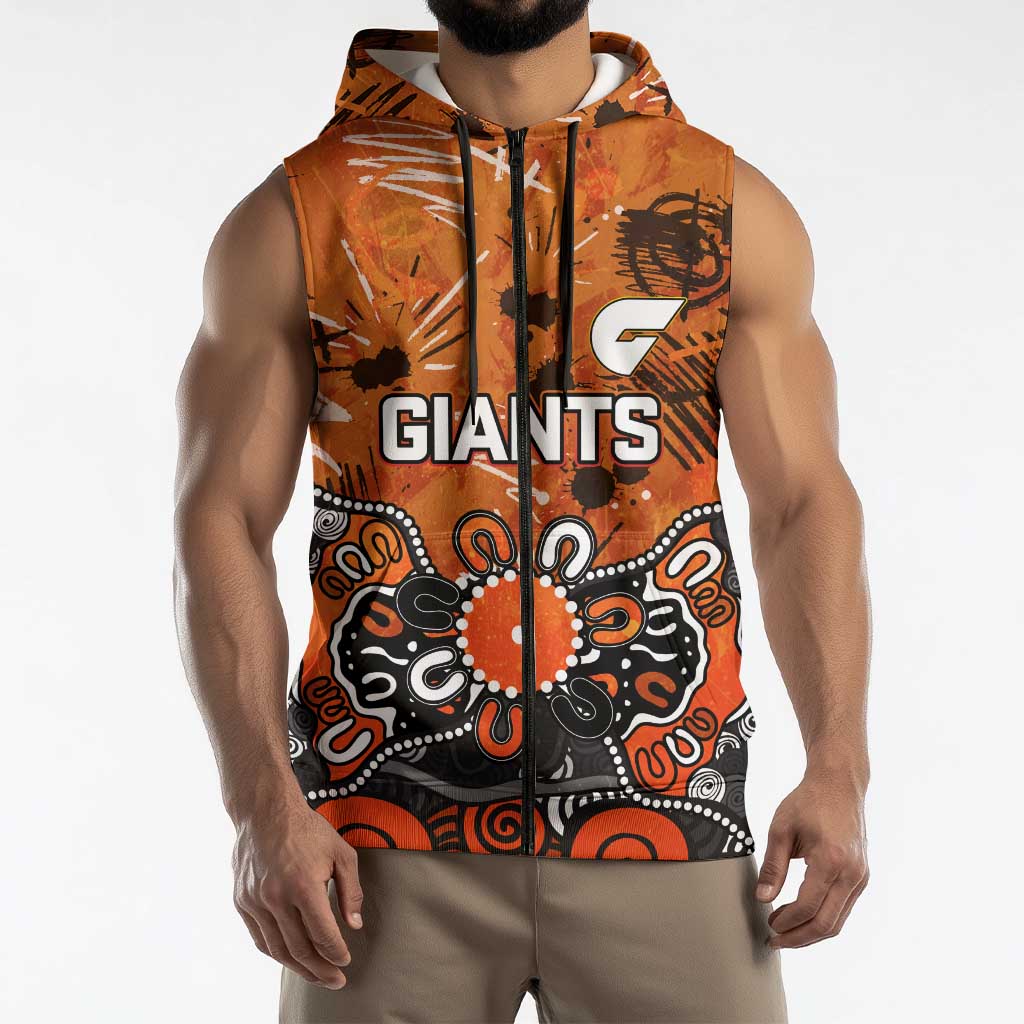 Personalized Greater Western Sydney Giants Sleeveless Zip Hoodie Aboriginal Dot Painting Graffiti Style