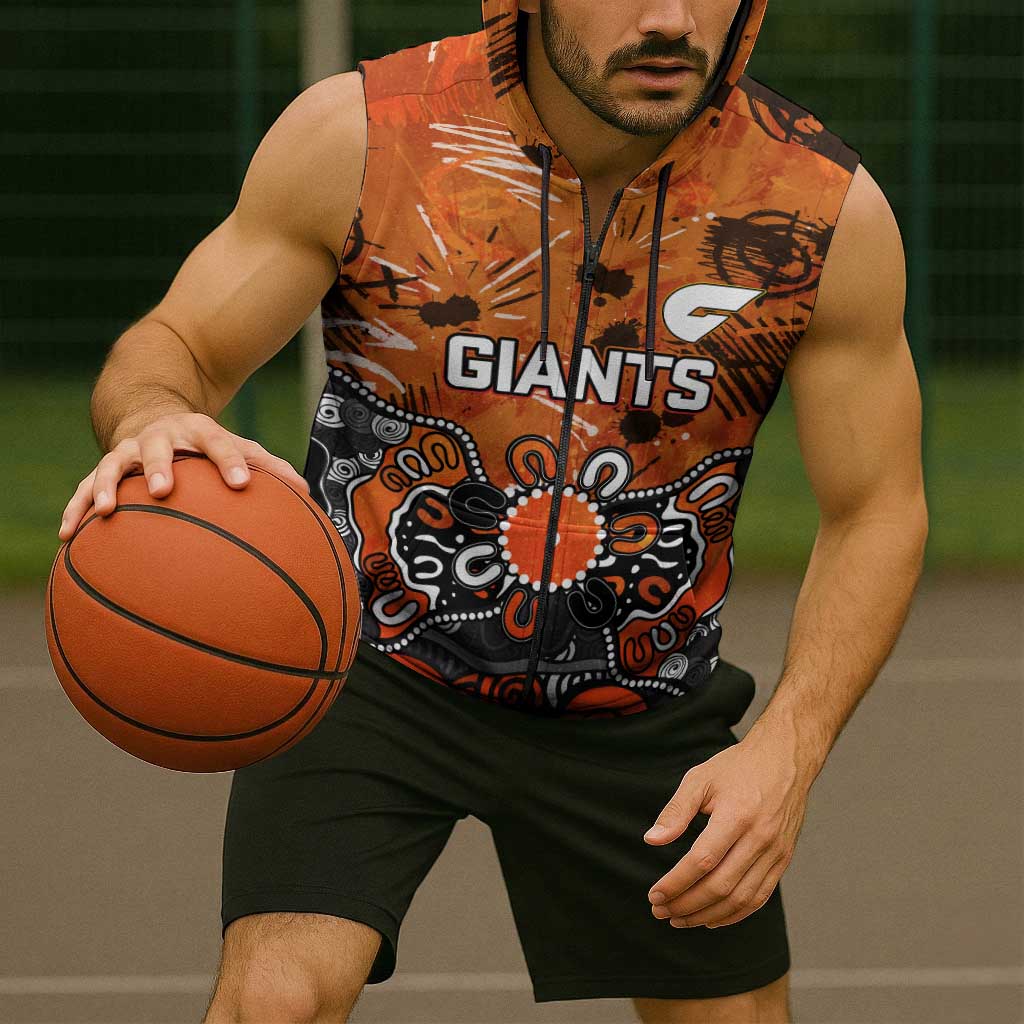 Personalized Greater Western Sydney Giants Sleeveless Zip Hoodie Aboriginal Dot Painting Graffiti Style