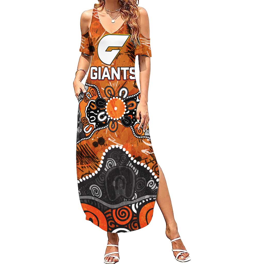 Personalized Greater Western Sydney Giants Summer Maxi Dress Aboriginal Dot Painting Graffiti Style