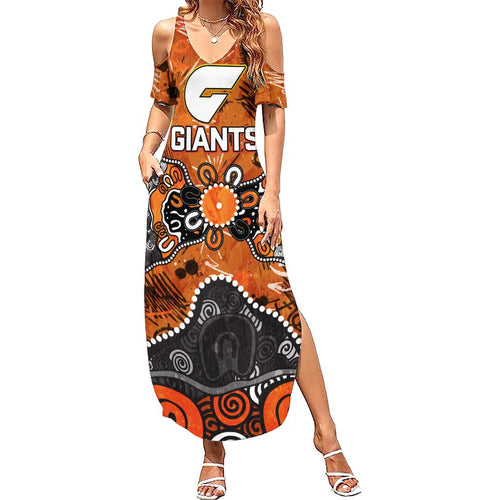 Personalized Greater Western Sydney Giants Summer Maxi Dress Aboriginal Dot Painting Graffiti Style