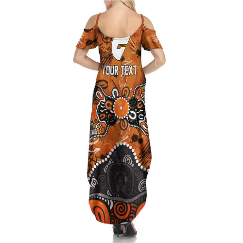 Personalized Greater Western Sydney Giants Summer Maxi Dress Aboriginal Dot Painting Graffiti Style