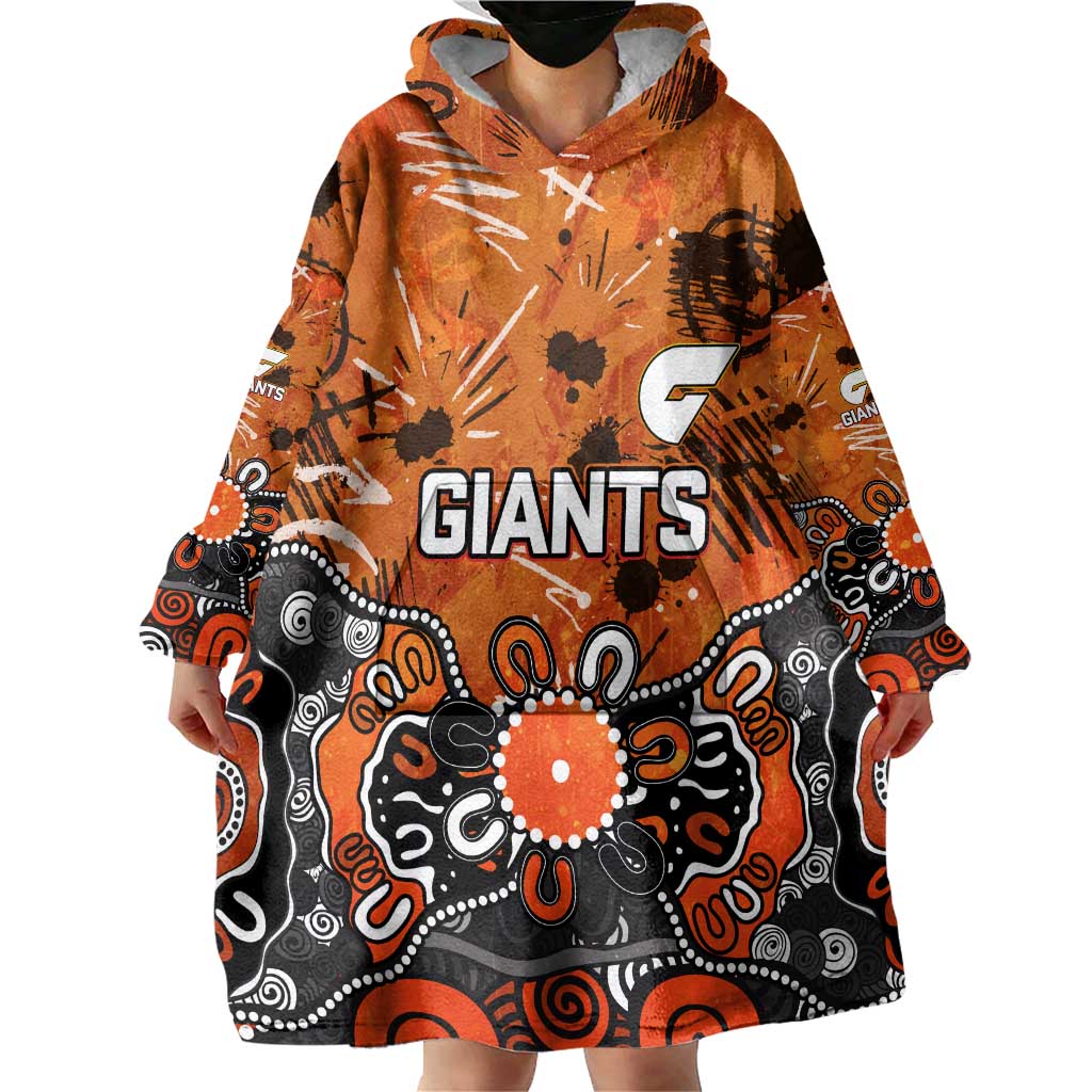 Personalized Greater Western Sydney Giants Wearable Blanket Hoodie Aboriginal Dot Painting Graffiti Style