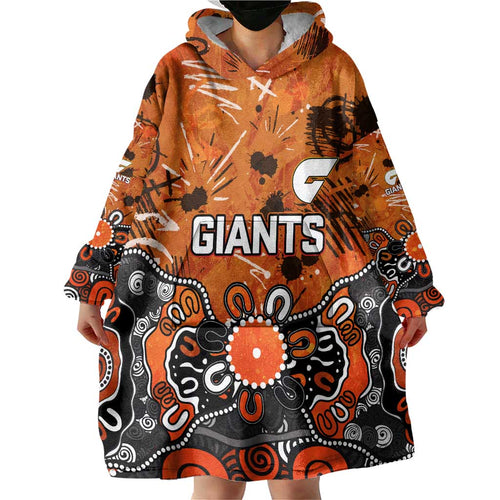 Personalized Greater Western Sydney Giants Wearable Blanket Hoodie Aboriginal Dot Painting Graffiti Style