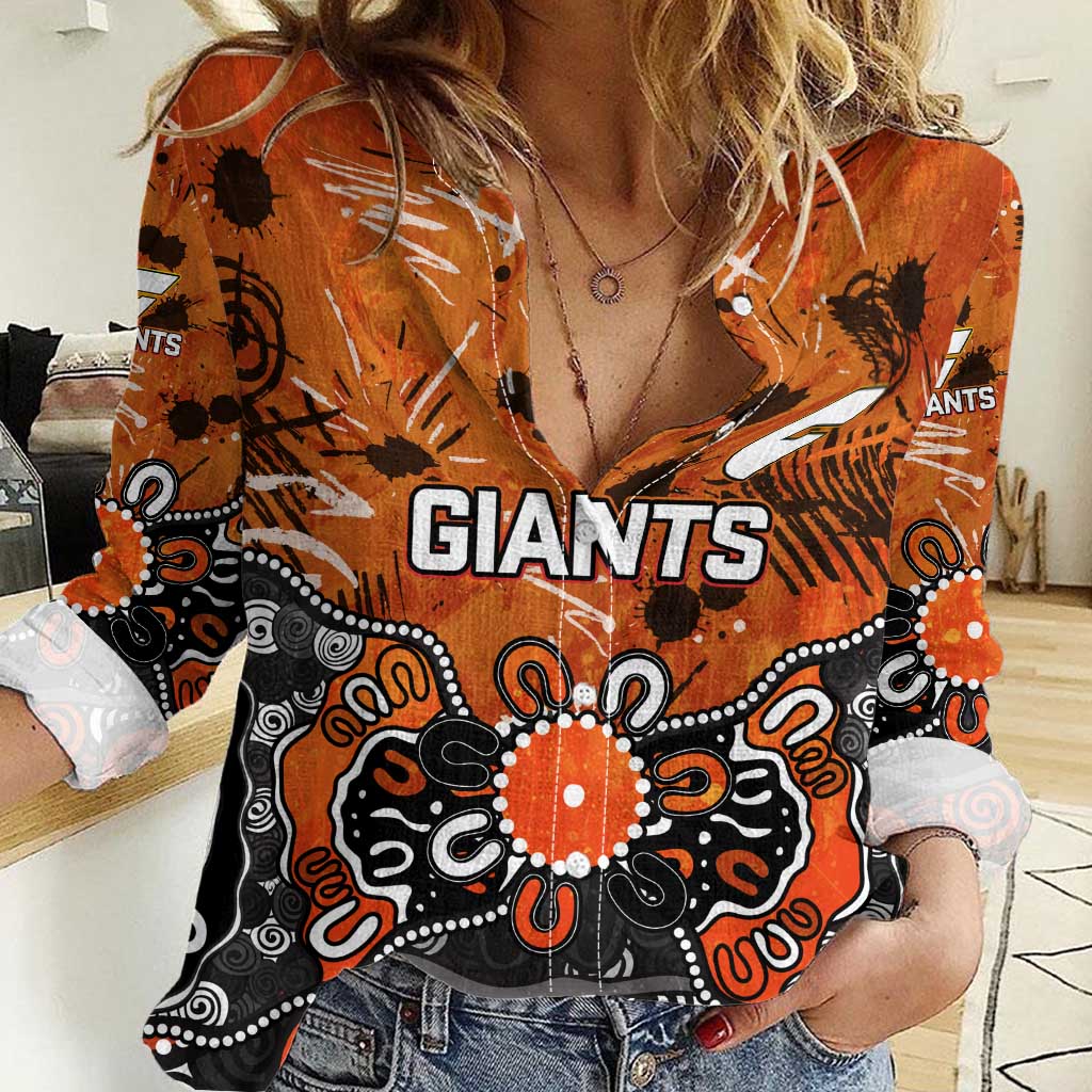 Personalized Greater Western Sydney Giants Women Casual Shirt Aboriginal Dot Painting Graffiti Style