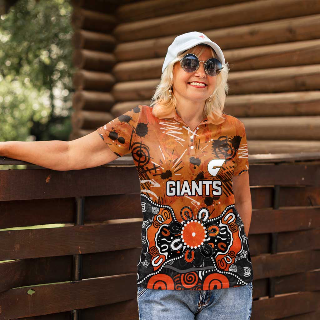 Personalized Greater Western Sydney Giants Women Polo Shirt Aboriginal Dot Painting Graffiti Style