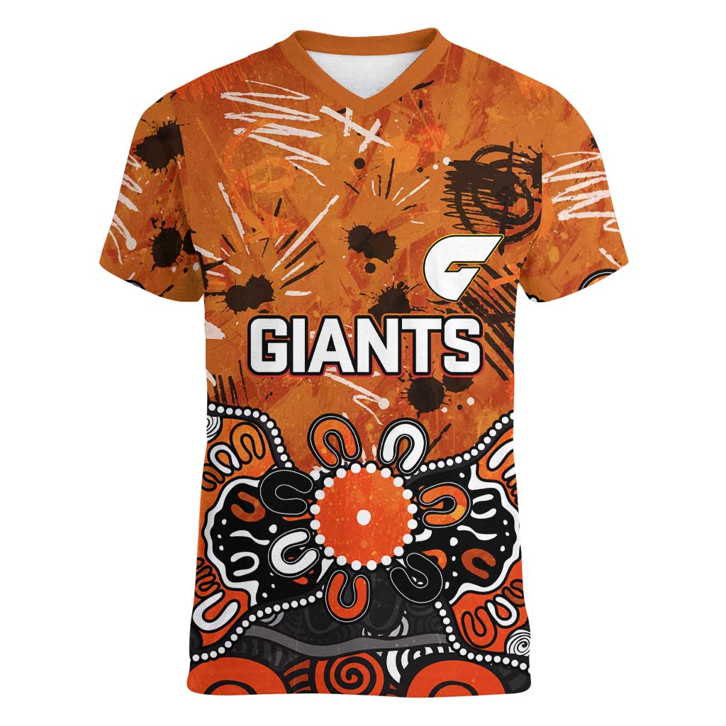 Personalized Greater Western Sydney Giants Women V-Neck T-Shirt Aboriginal Dot Painting Graffiti Style