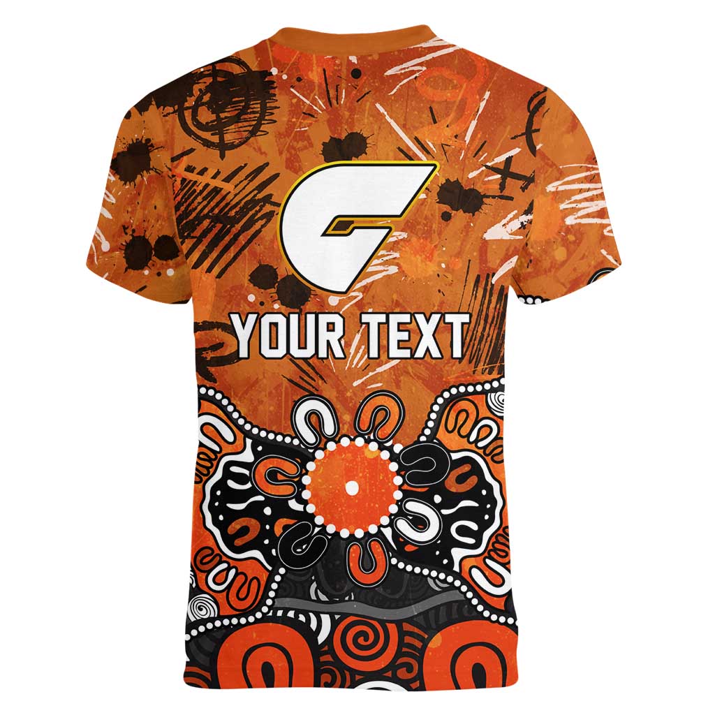 Personalized Greater Western Sydney Giants Women V-Neck T-Shirt Aboriginal Dot Painting Graffiti Style
