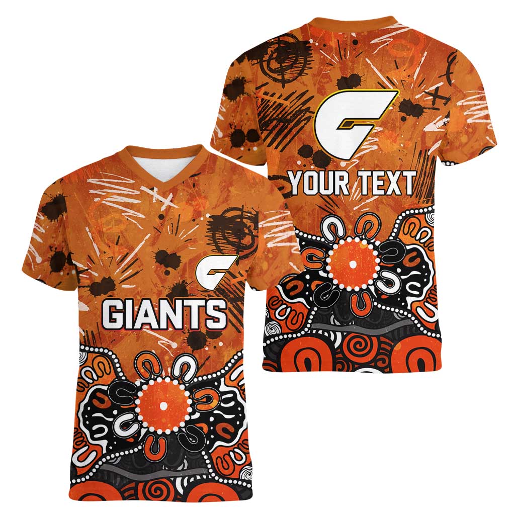 Personalized Greater Western Sydney Giants Women V-Neck T-Shirt Aboriginal Dot Painting Graffiti Style