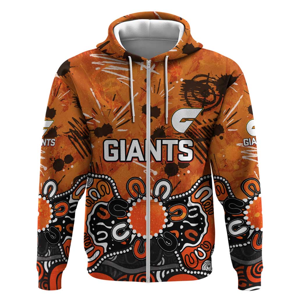 Personalized Greater Western Sydney Giants Zip Hoodie Aboriginal Dot Painting Graffiti Style