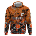 Personalized Greater Western Sydney Giants Zip Hoodie Aboriginal Dot Painting Graffiti Style
