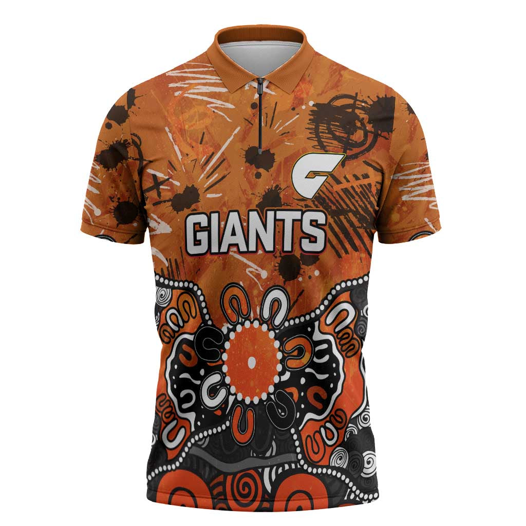 Personalized Greater Western Sydney Giants Zipper Polo Shirt Aboriginal Dot Painting Graffiti Style