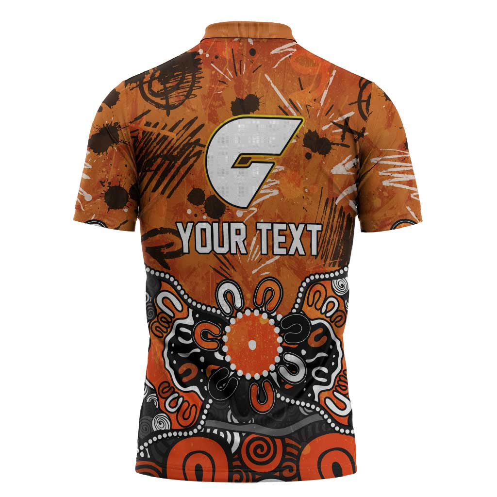 Personalized Greater Western Sydney Giants Zipper Polo Shirt Aboriginal Dot Painting Graffiti Style