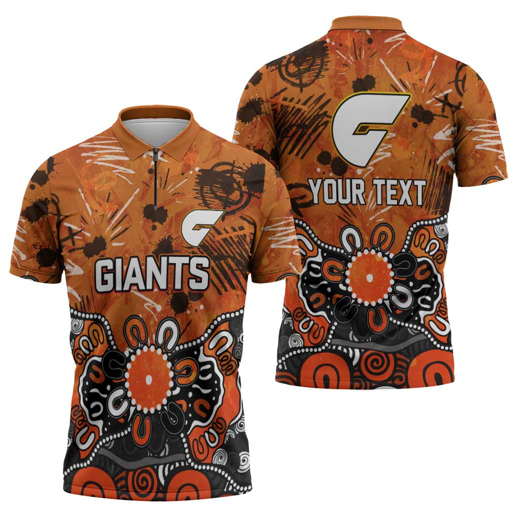Personalized Greater Western Sydney Giants Zipper Polo Shirt Aboriginal Dot Painting Graffiti Style