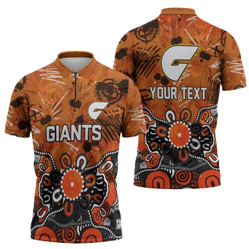 Personalized Greater Western Sydney Giants Zipper Polo Shirt Aboriginal Dot Painting Graffiti Style
