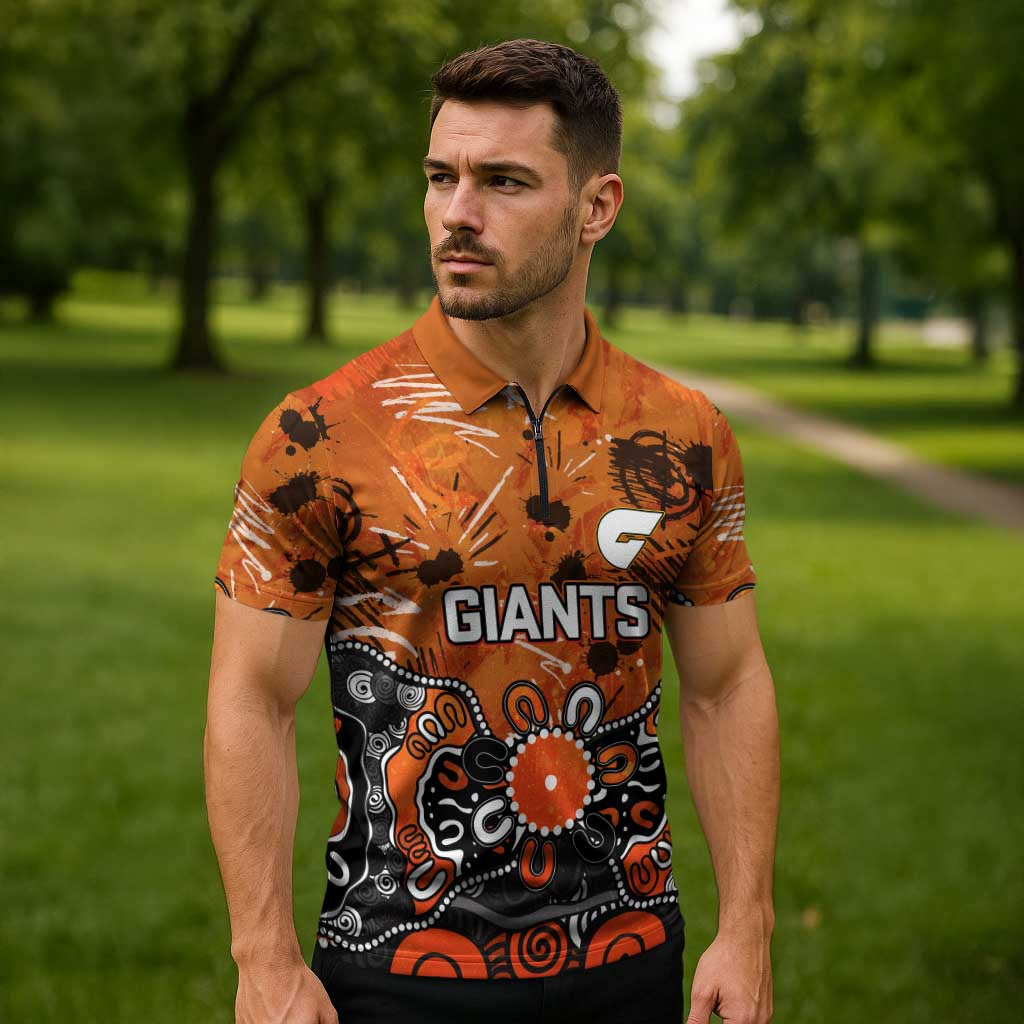 Personalized Greater Western Sydney Giants Zipper Polo Shirt Aboriginal Dot Painting Graffiti Style